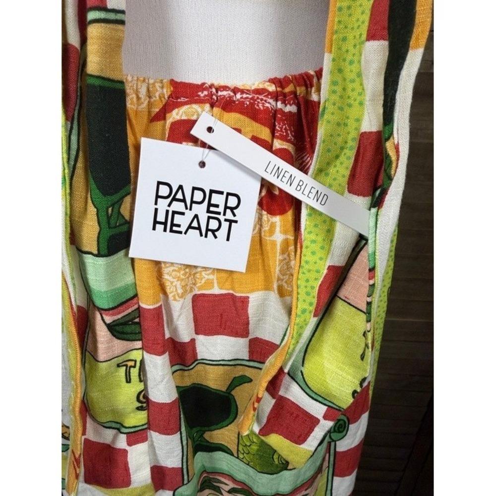 Paper Heart Sardine Print Strapless Maxi Dress XS Linen Blend TPH24034D Multi - Picture 2 of 10